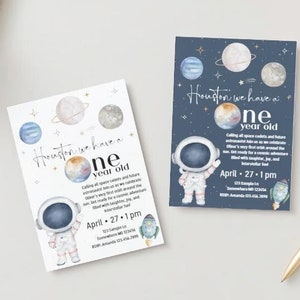 Astronaut First Birthday Invitation | “Houston We Have a One Year Old” Space Theme | Editable Digital Template