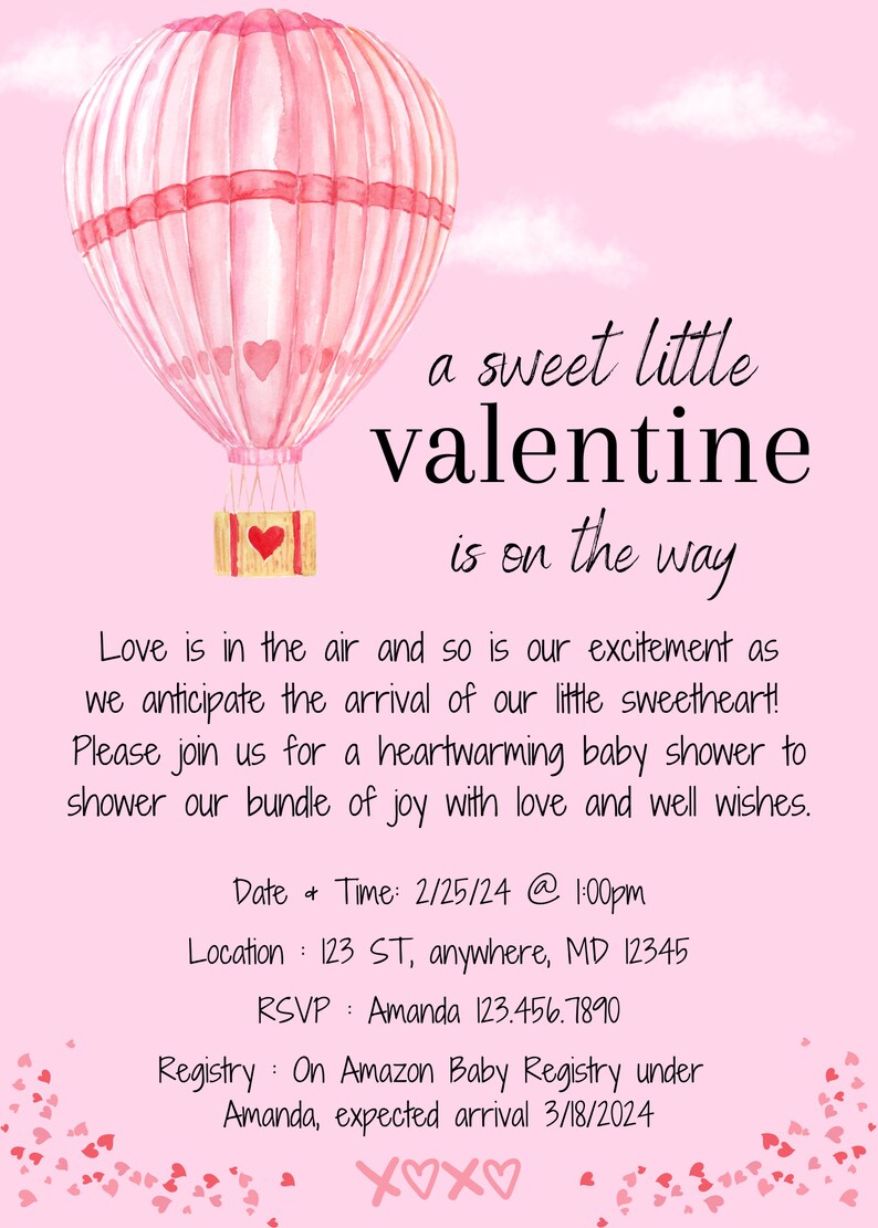 Valentine Baby Shower Invitation Valentines Day Baby Shower Etsy