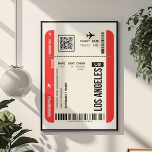 Cartaz de passagem aérea de Los Angeles - Impressão emoldurada de Los Angeles - Cartaz de cartão de embarque de Los Angeles - Cartaz emoldurado de Los Angeles - Presente para casa nova
