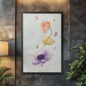 Framed Canvas Colorful Wildflower Wall Art - Botanical Prints - Canvas Pastel Wall Art - Aesthetic Wall Art - Bedroom Decor - Decor Gift