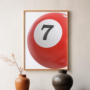 Vintage Billiards 7 Ball Poster - Retro Sports Wall Art, Game Room Decor,The Perfect Gift for Pool Players, Billiard Ball Poster
