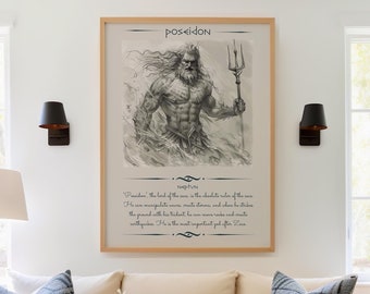 Framed Poseidon Canvas Wall Art: Ancient Greek God Print