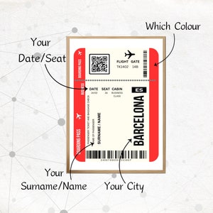 Poster encadré personnalisé billet d'avion de Barcelone - encadrement carte d'embarquement personnalisé - décoration murale de bureau - oeuvre d'art murale tendance billet d'avion