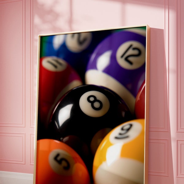 Colourful 8 Pool Ball Wall Art,Pool Balls Digital Print,Printable Game Room Decor,Minimalist Game Room Poster,Downloadable Trendy Print