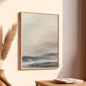Minimalist Seascape Wall Art, Abstract Ocean Painting,Modern Coastal Art for Home Decor