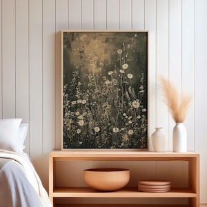 Darkness Serenity Wild Flower gerahmtes Poster, minimalistische Blumenwandkunst, naturinspiriertes Dekor, gerahmter Blumenkunstdruck