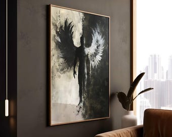 Abstract Angel Silhouette Canvas Print: Light & Dark Wall Art