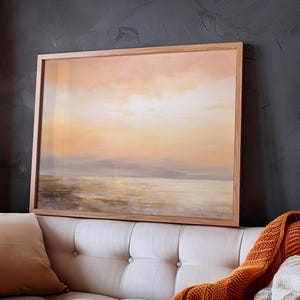 Abstract Ocean Wall Art, Large Sunset Canvas, Coastal Artwork for Bedroom, Horizontal Seascape Painting, Warm Tones Nautical Decor