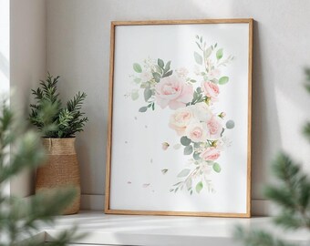 Blush Pink Rose Art Print: Botanical Nursery Wall Decor, Framed