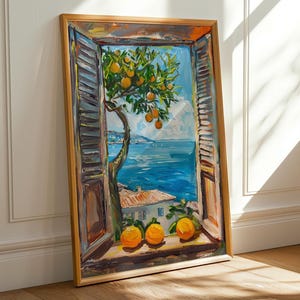 Matisse Style Open Window Wall Art, Mediterranean Fauvism Print, Colorful Abstract Seaside Scene, Coastal Window Painting