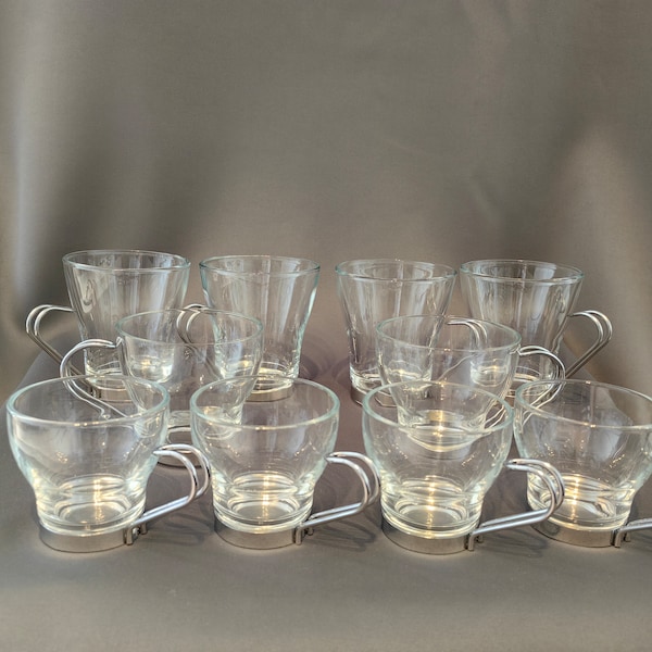 Vitrosax espresso cups, mocha cups, latte cups. Cups made of Italian transparent glass from the 70s. Vitrosax big set cups!