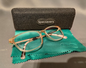 Specsavers AIDEEN glasögonbåge, transparent brun + guldfärgad metall, ny med fodral, 52 mm