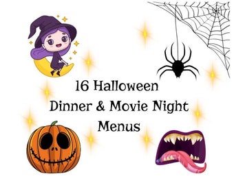 16 Halloween Dinner & Movie Night Menus | Digital Download | Directions Included | White