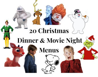 20 Christmas Dinner & Movie Night Menus | White | Digital Download | Directions Included