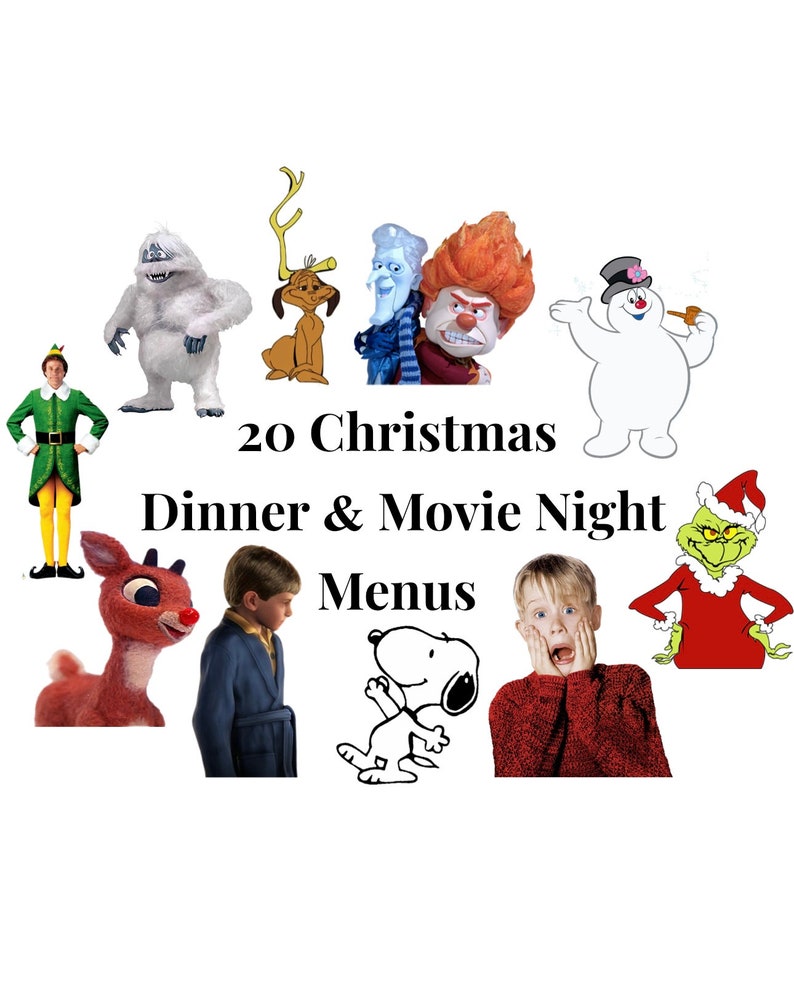 20 Christmas Dinner & Movie Night Menus White Digital Download Directions Included image 1