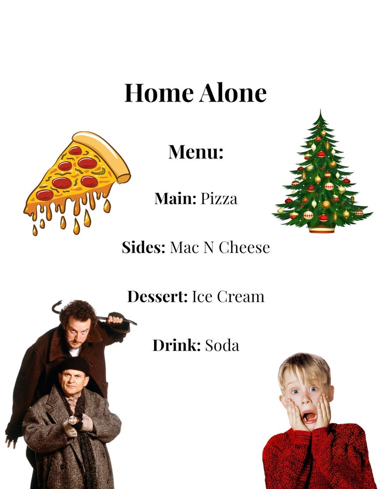 20 Christmas Dinner & Movie Night Menus White Digital Download Directions Included image 3