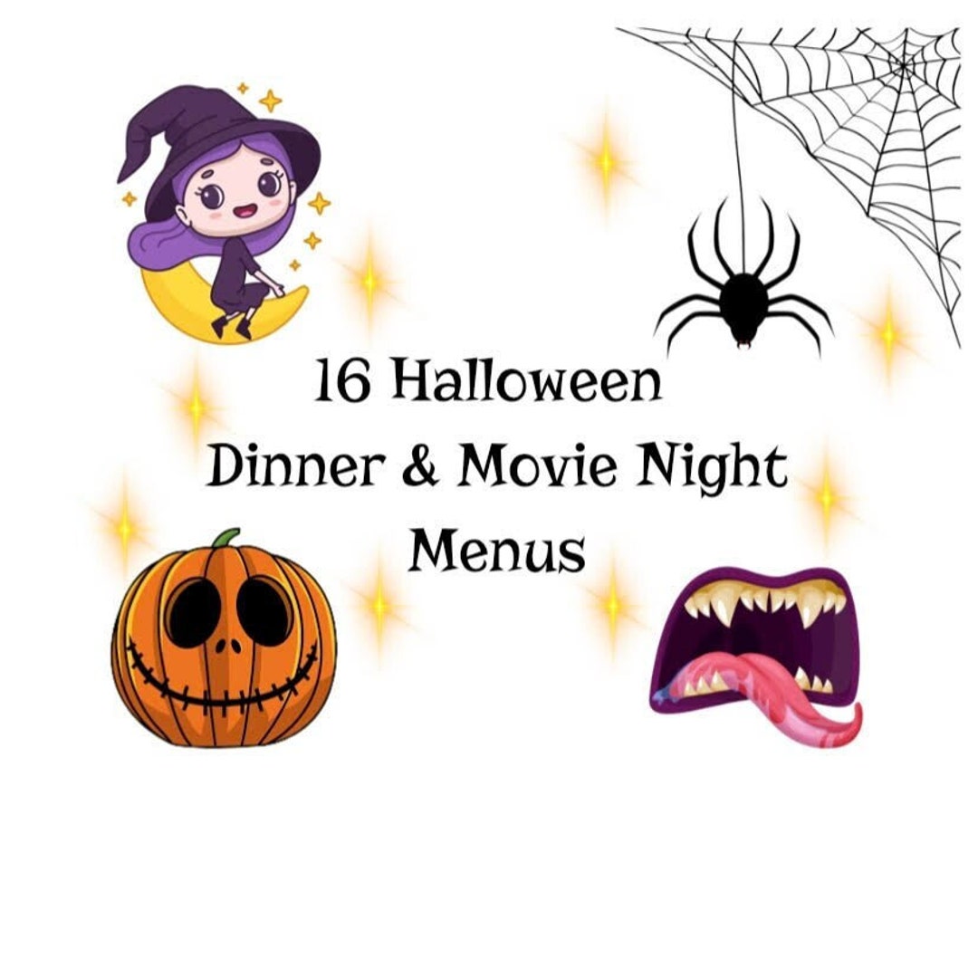 16 Halloween Dinner & Movie Night Menus Digital Download Etsy