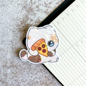 Pizza cat holographic die cut sticker | bujo | cat sticker | cute stationery | journaling sticker | vinyl sticker | laptop sticker