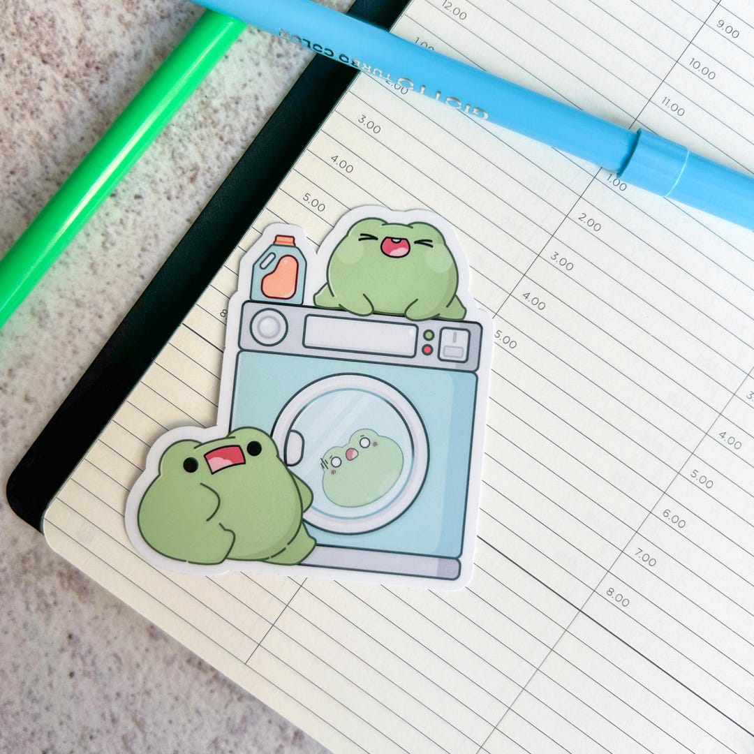 Frogs Doing Laundry | Die Cut Frog Sticker | Bujo | Cute Stationery ...