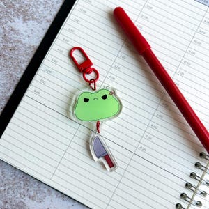 Acryl sleutelhanger kikker - mes | sleutelhanger met gekoppelde bedels | schattige dieren | cadeau-ideeën