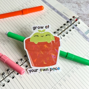 Grow at your own pace frog die cut sticker | cute stationery | journaling sticker | bujo | holographic sticker