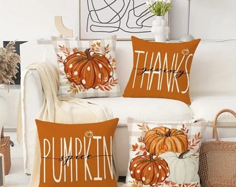 Set of 4 Thanksgiving pillow covers or can be made as filled pillows for you. 7 different patterns to choose from