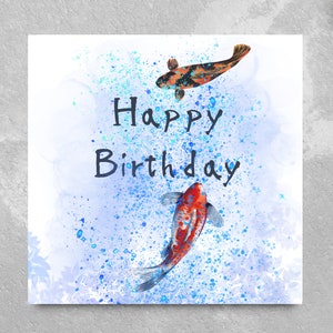 Japanischer Koi Geburtstagskarte, Aquarell Design, Koi, Fisch, Elegante Karte, Fine Art Karte, Karten für Sie, Karten für Ihn, Zen Geburtstagskarte