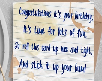 Bottom TV Show Birthday Card, Bottom Quote Birthday Card, Rik Mayall, Eddie and Richie Bottom Card, BBC Bottom, Rude Birthday Card