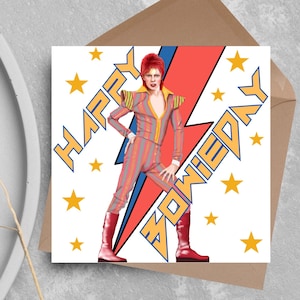 Carte d'anniversaire Bowie, carte 50e anniversaire, carte David Bowie, carte d'anniversaire Ziggy Stardust, carte 60e anniversaire, carte d'anniversaire glam rock des années 70