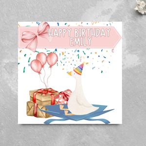 Tarjeta de cumpleaños personalizada, tarjeta de cumpleaños con diseño de ganso, tarjeta personalizada, tarjeta de cumpleaños para hija, tarjeta con nombre, tarjeta de cumpleaños para sobrina