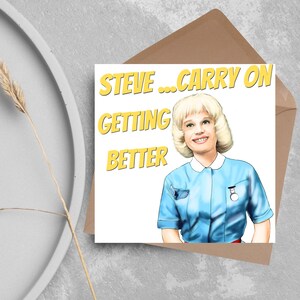 Cartão personalizado para melhoras, melhoras logo, enfermeira-chefe, Barbara Windsor, cartão para melhoras logo, cartão do hospital, melhoras logo