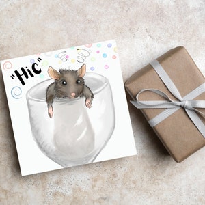 Biglietto di auguri di compleanno con un simpatico topo, divertente biglietto di auguri con vino gin e un ratto del bosco, biglietto di auguri di buon compleanno per gli amanti della fauna selvatica, biglietto sulla fauna selvatica per la mamma
