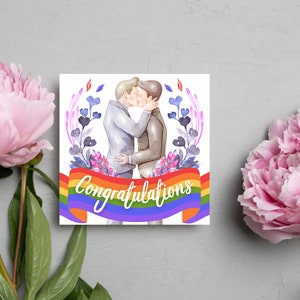 Carte de félicitations pour mariage gay, carte LGBTQ+, félicitations pour personnes de même sexe, carte de M. et M., mariage gay, carte de la fierté gaie, carte pour couple gay