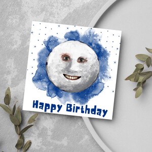 De Mighty Boosh Moon-verjaardagskaart, grappige maanverjaardagskaart, Noel Fielding-verjaardagskaart, surrealistische humorverjaardagskaart voor vader