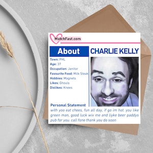 Carte Il fait toujours beau à Philadelphie, profil de rencontre Charlie Kelly, carte d'anniversaire drôle toujours ensoleillée, carte drôle d'émission de télévision pour un ami