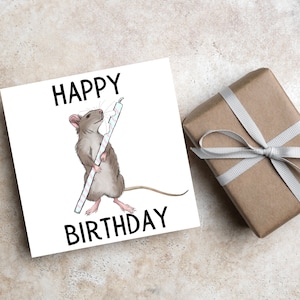 Jolie carte d'anniversaire rat, carte d'anniversaire avec motif rat, jolie carte d'anniversaire avec souris, rongeur, carte d'anniversaire drôle pour papa, pour maman,