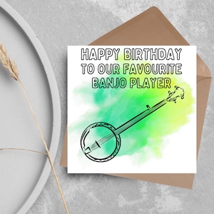 Tarjeta de cumpleaños de banjo, feliz cumpleaños, tarjeta para músico, tarjeta para él, tarjeta para ella, tarjeta de música country, música, tarjeta de música folclórica