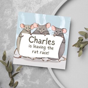 Carte de départ personnalisée, carte de bonne chance, carte de bonne chance, carte de départ de travail, carte de départ drôle de rat, carte de retraite, course de rat