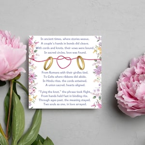 Carte de mariage à nouer, poème de mariage, nom de mariage, carte d'histoire, jour du mariage, félicitations à M. et à Mme, carte de mariage, célébration