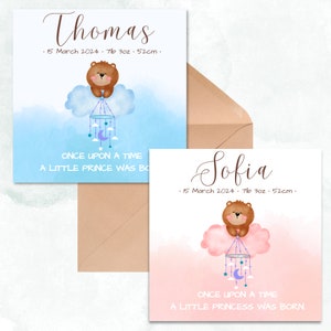 Faire-part de naissance, carte de naissance personnalisée, carte de bébé nuage aquarelle, choix de couleurs, bébé garçon, petite fille, carte de visite, nouveau-né