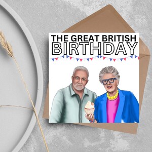 Großartige britische Bake Off Geburtstagskarte, Paul Hollywood Karte, Pru Leith Karte, Kuchenkarte, Backkarte, Karte für Mama, für Tante, für Schwester