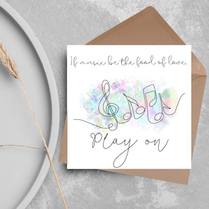 Tarjeta de amor por la música, aniversario de bodas, tarjeta musical, tarjeta para esposa, para esposo, para novio, para novia, cita de Shakespeare