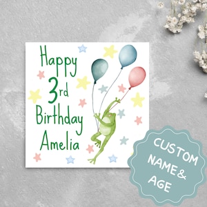 Tarjeta de cumpleaños de rana personalizada con nombre y edad, diseño divertido de rana, tarjeta de rana, tarjeta de cumpleaños con nombre, tarjeta de cumpleaños para niños 5.º, 6.º, 7.º, 8.º, 9.º y 10.º