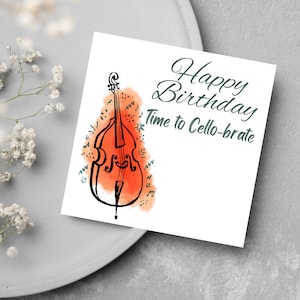 Verjaardagskaart cello, celloontwerp, kaart voor muzikanten, cellistkaart, orkestkaart, afbeelding aquarelstijl, muziekkaart, klassiek