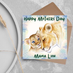 Cartão de Dia das Mães Leão, Cartão fofo para mãe, Cartão de felicitações, Feliz Dia das Mães, Mãe Leão, Cartão para mãe