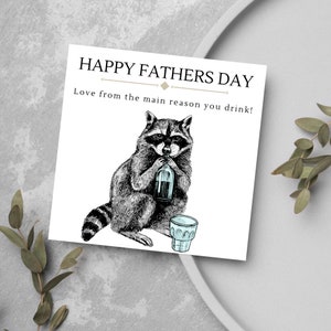 Carte fête des pères, carte pour papa, fête des pères drôle, carte raton laveur, carte pour père, carte papa, carte fantaisie raton laveur whisky