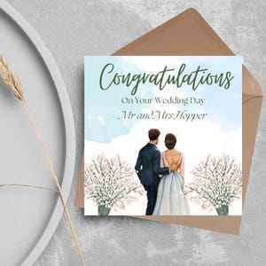 Carte de félicitations de mariage personnalisée, carte de mariage de M. et Mme, carte de mariage avec nom personnalisé, carte de jeunes mariés, carte de mariage, carte de jour de mariage