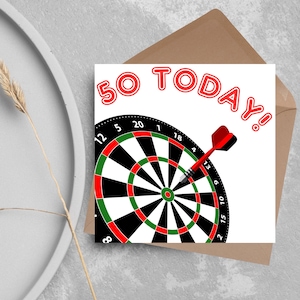 Darts 50. Geburtstagskarte, Geburtstagskarte für Dartspieler, Geburtstagskarte für Papa, Geburtstagskarte für Onkel, Bullseye Geburtstagskarte, Dartscheibe