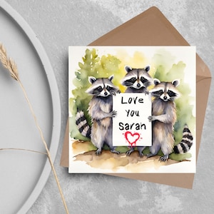 Carte d'anniversaire personnalisée, carte de voeux design raton laveur pour la personne que vous aimez, carte d'anniversaire, carte pense à vous, carte d'anniversaire