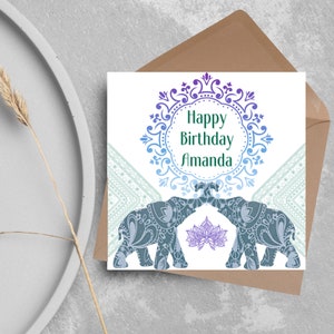 Carte d'anniversaire personnalisée éléphant pour maman, carte d'anniversaire pour elle, carte d'anniversaire pour femme, pour fille, jolie carte, mandala